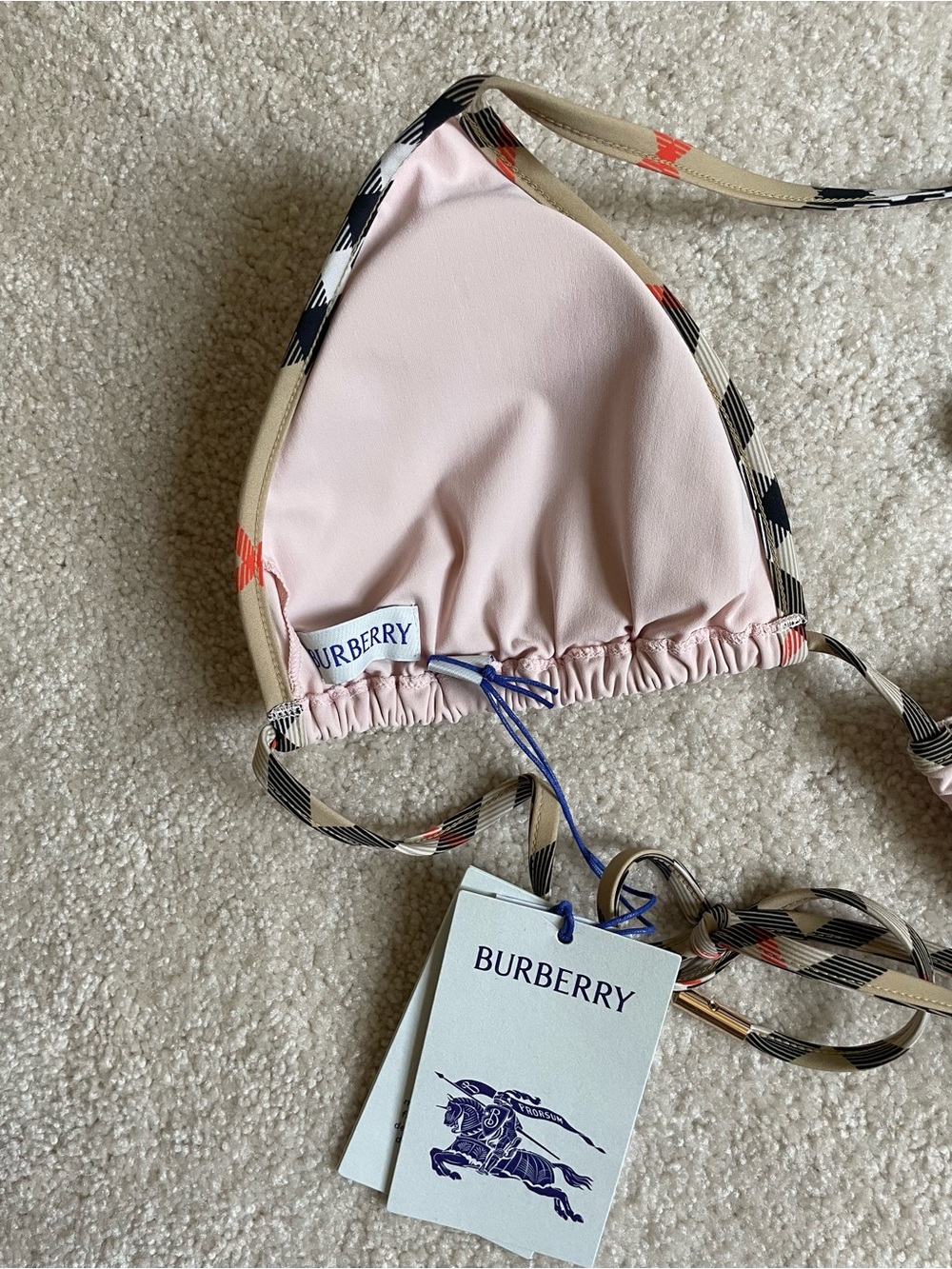 Burberry NWT authentic pink Mata Triangle Bikini Top with Check Trim. - Picture 7 of 8
